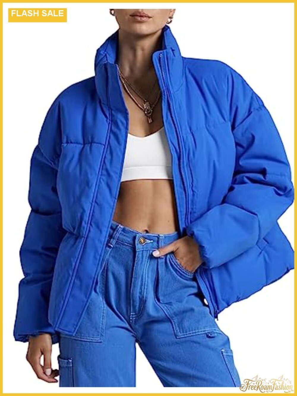 Women's Cropped Puffer Jacket Warm Zip Up Quilted Coat